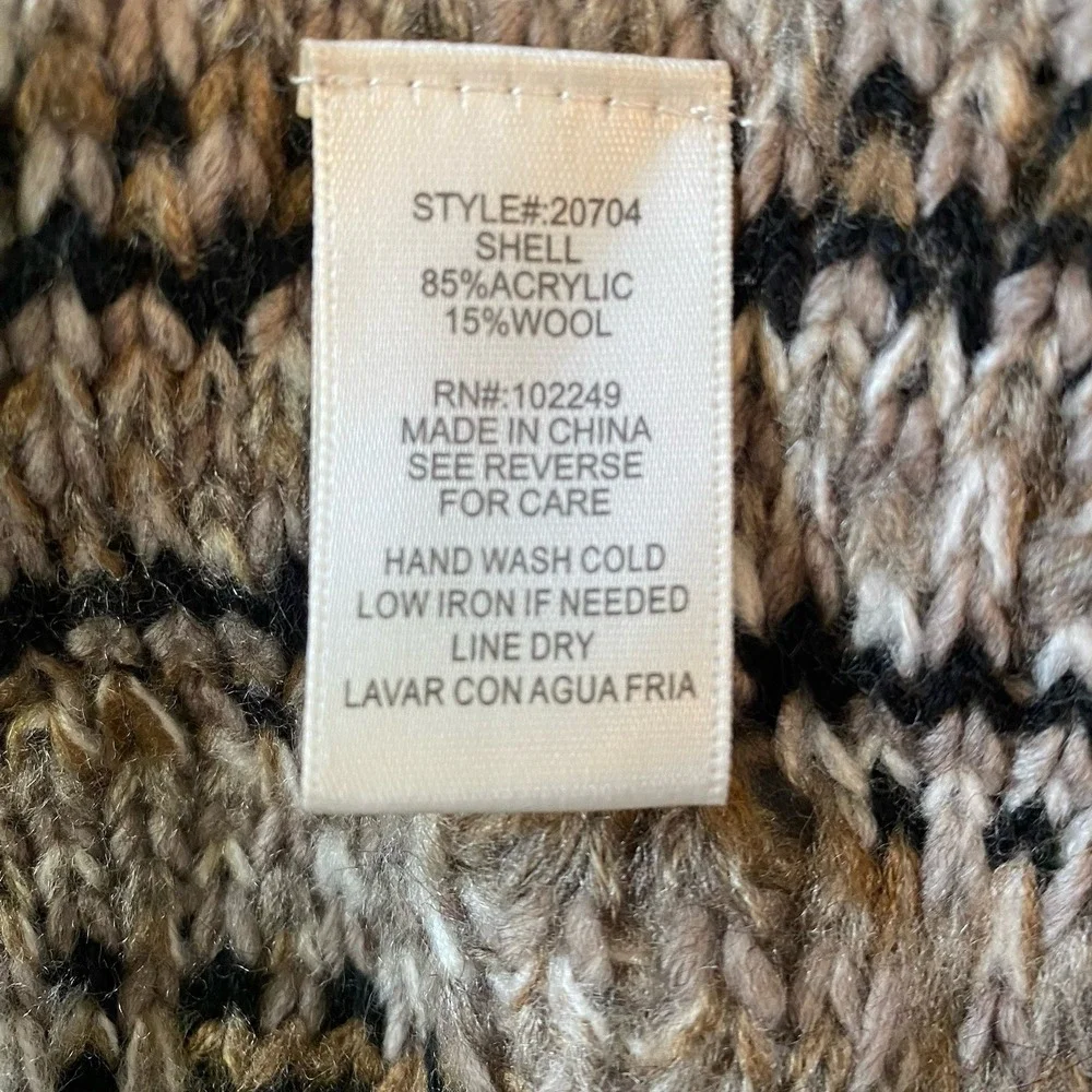 Skies Are Blue Women M Cable Knit Open Cardigan Blazer Fringed Wool Blend Brown‎